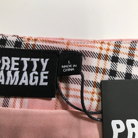 Pretty Damage Womens Size L Pink Plaid Mini Skirt High Waist Front Slit S1079 - Picture 5 of 9